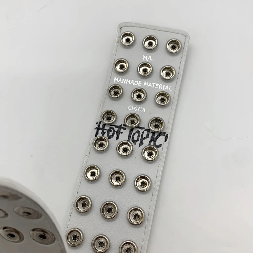 Hot Topic Belt Button 3 Row Snap Closure Man Made Material White M/L Punk Rock